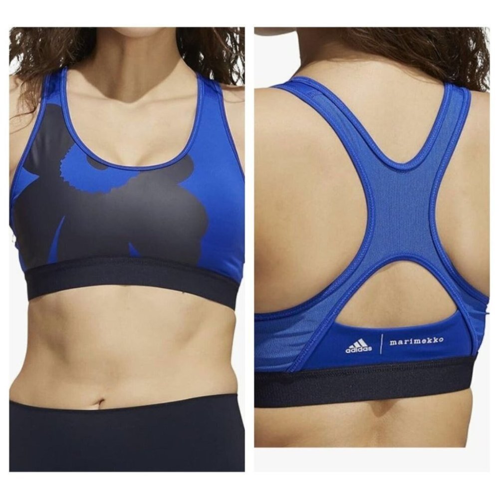 NWT  Adidas X Merimekko Blue Black Floral Print Sports Bra L